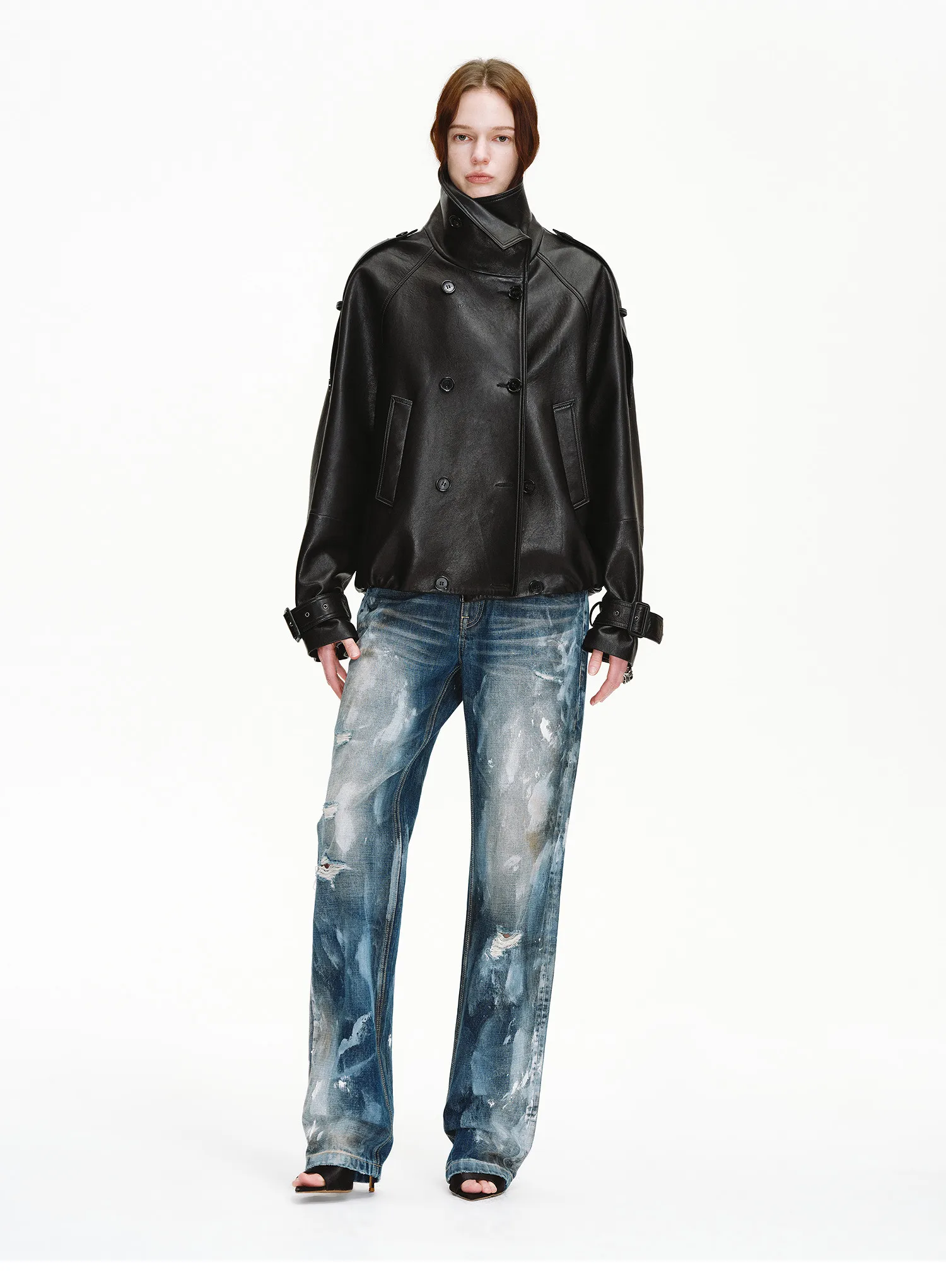 Lautaro Spring Autumn Cool Handsome Oversized Black Pu Leather Jackets for Women Double Breasted Luxury Designer Clothes Fashion