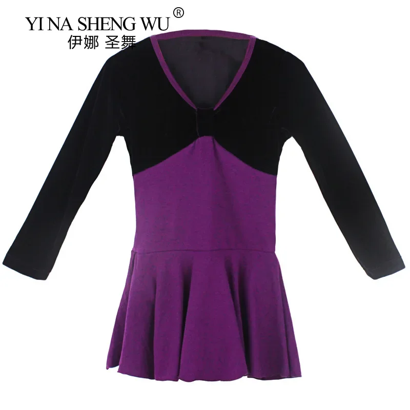 Robe de Ballet justaucorps de gymnastique pour filles enfants à manches longues vêtements de danse de Ballet robes violettes enfants justaucorps de danse à nœud papillon pour fille