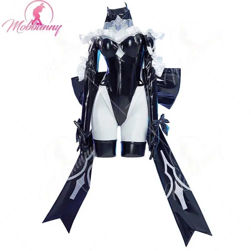 

MOBBUNNY Women 2B Sexy Lingerie Costume Gothic Black Witch Bodysuit with Hat Game Character Derivative Halloween Costume