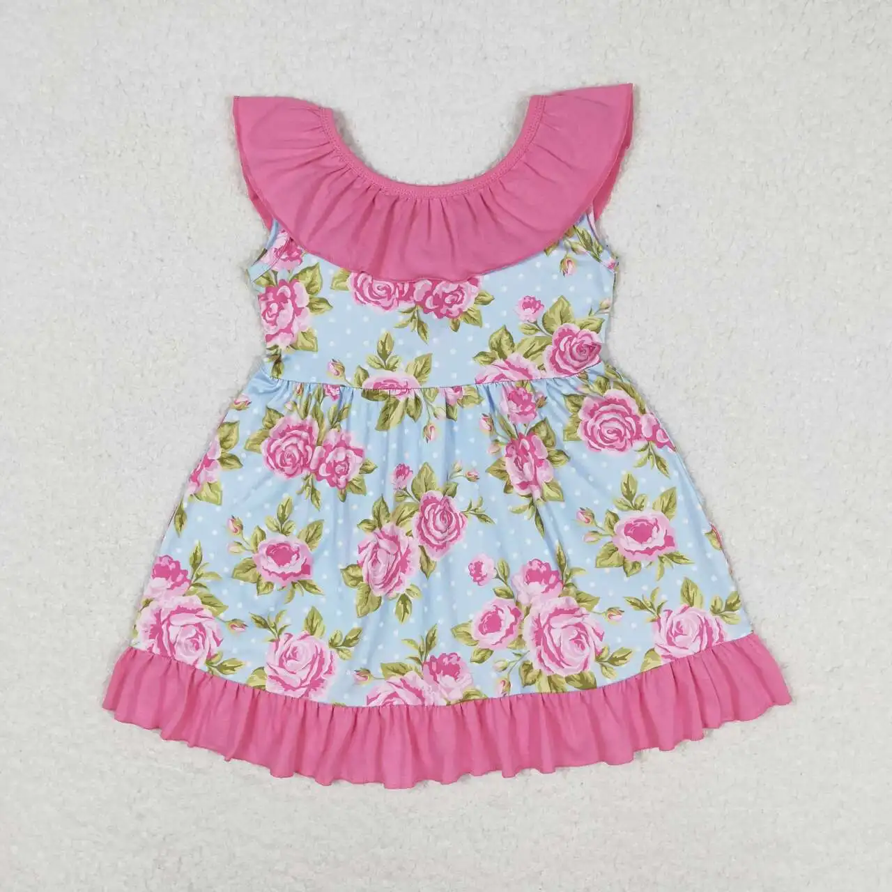 

Baby Girls hot pink floral Dress toddlers Wholesale Boutique summer Clothing Children Kids short Sleeves twirl Skirts popular