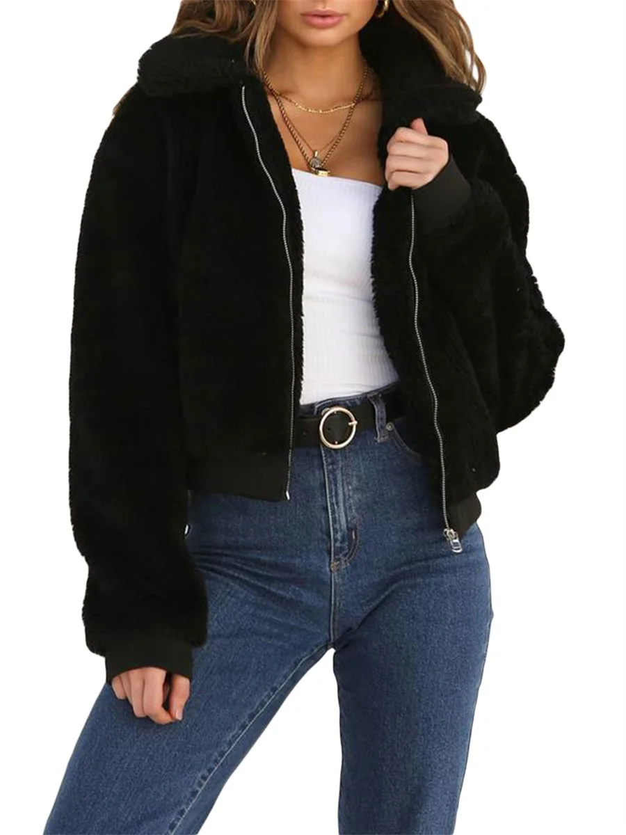 2020 New Winter Fashion Women Solid Color Fluffy Long Sleeve Jackets Female Ladies Warm Outerwear Cardigan Coat Outwear 4 Colors