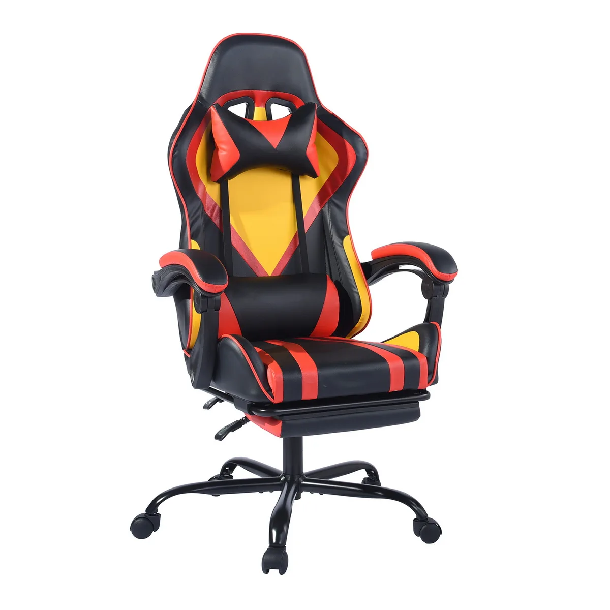 Gaming Office High Back Computer Leather Chair Ergonomic 180° Adjustable Swivel Task Chair W/Headrest Lumbar Support&Footrest