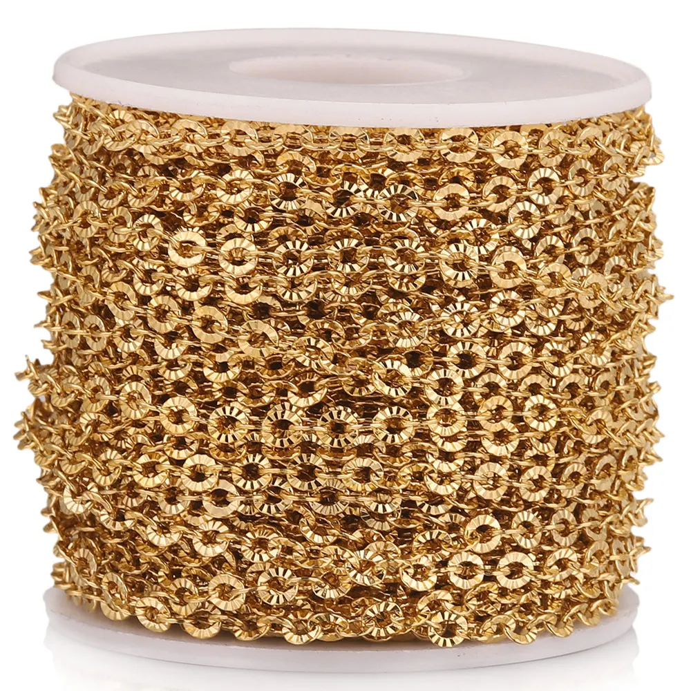 2m Lot Stainless Steel O Shape Oval Chain Cross Plated Gold Chains Link Roll for Jewelry Making DIY Necklace Bracelet Supplies