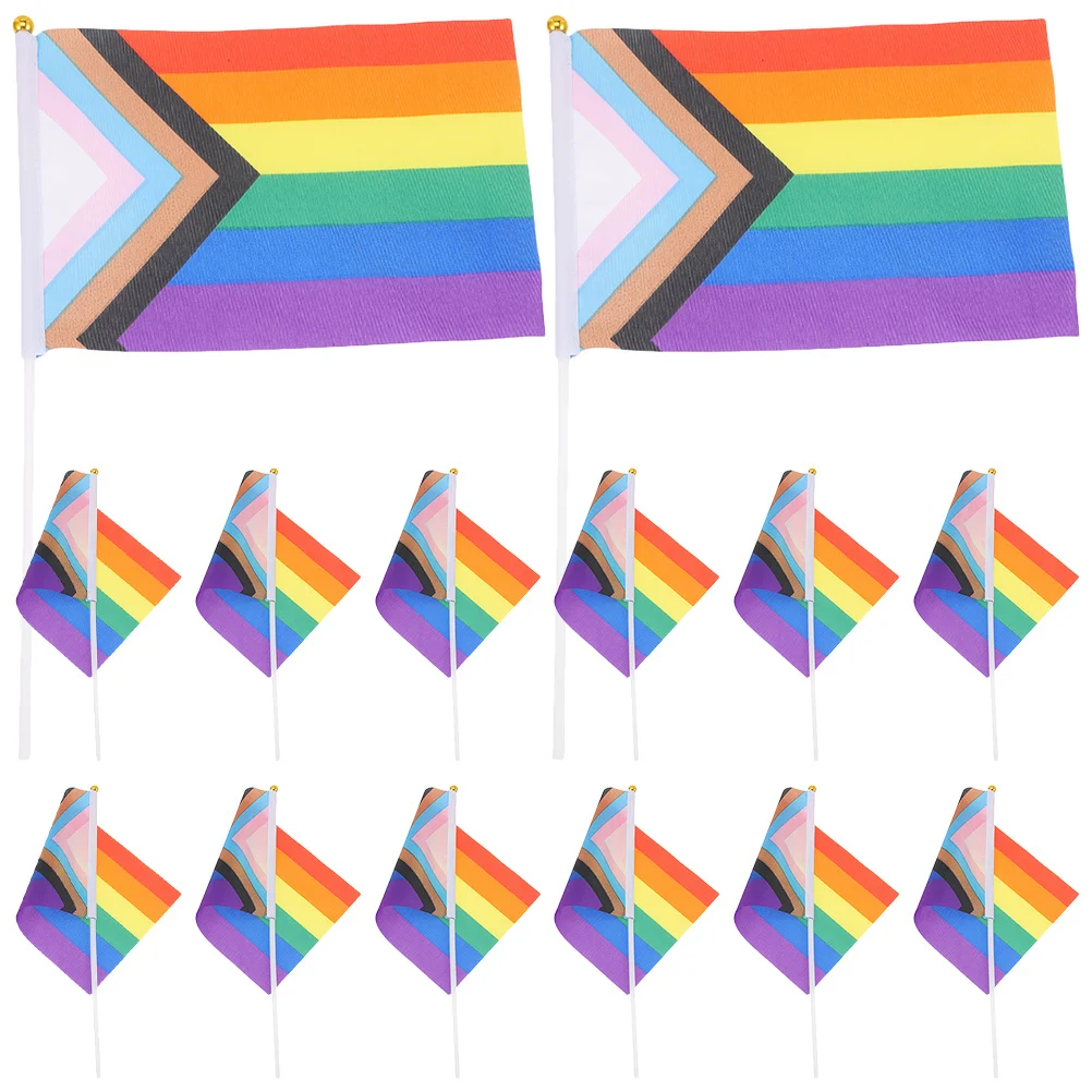 

100Pcs Rainbow Pride Flags Handheld Decorations Durable Plastic Polyester Bright Colors Festive Party Supplies