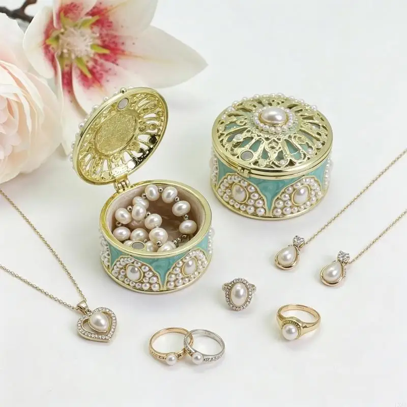  Jewelry Storage Box Pearls Theme Jewelry Displaying Organizers Alloy Texture