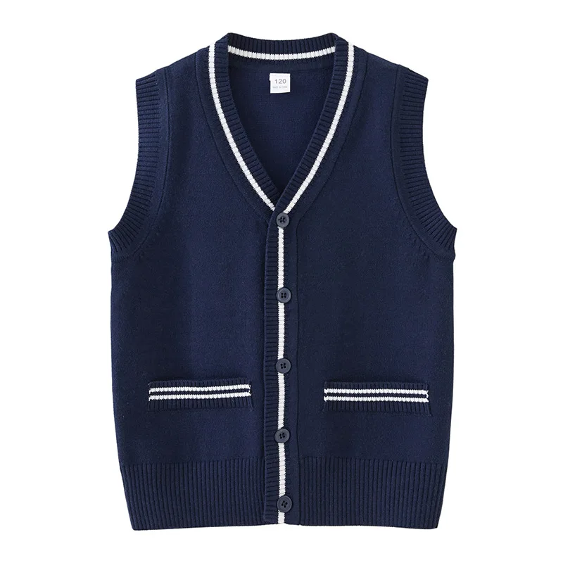 

Kids School Uniform Vest Spring Autumn Children's Knitted Stripe Sleeveless Waistcoat For Teen Boys Girls 4-15 Year Cardigan