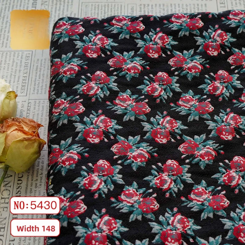 

Flower Embroidery Yarn Dyed Jacquard Fabric for Vest Dress Clothing Tablecloth Design Cloth Diy By The Meter Sewing Material