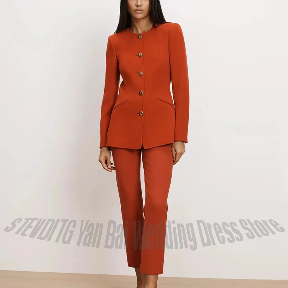 Classic O-Neck Women Suit Single Breasted Formal Outfit Vintage Slim Fit Business Occasion Daily Casual Outfit Customized