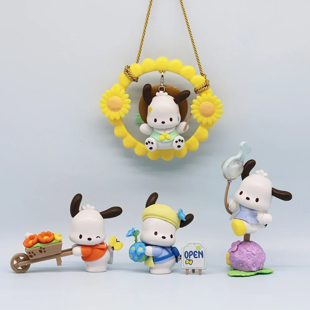 

7pcs/set Sanrio Pochaco Peripheral Garden Series Trendy Cartoon Collectible Handmade Model Ornament Brithday Xmas Gifts
