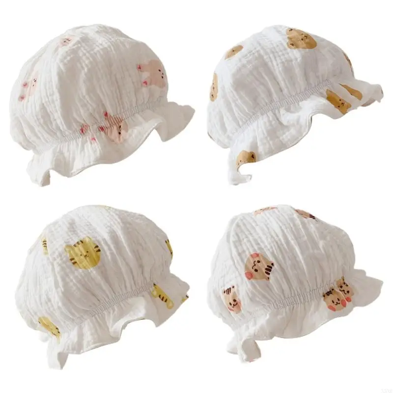 X5XE Cotton Bonnet Hat Stylish & Protective Newborn Adjustable Hat Baby Hospital Multi Pattern Hat for Baby Girls