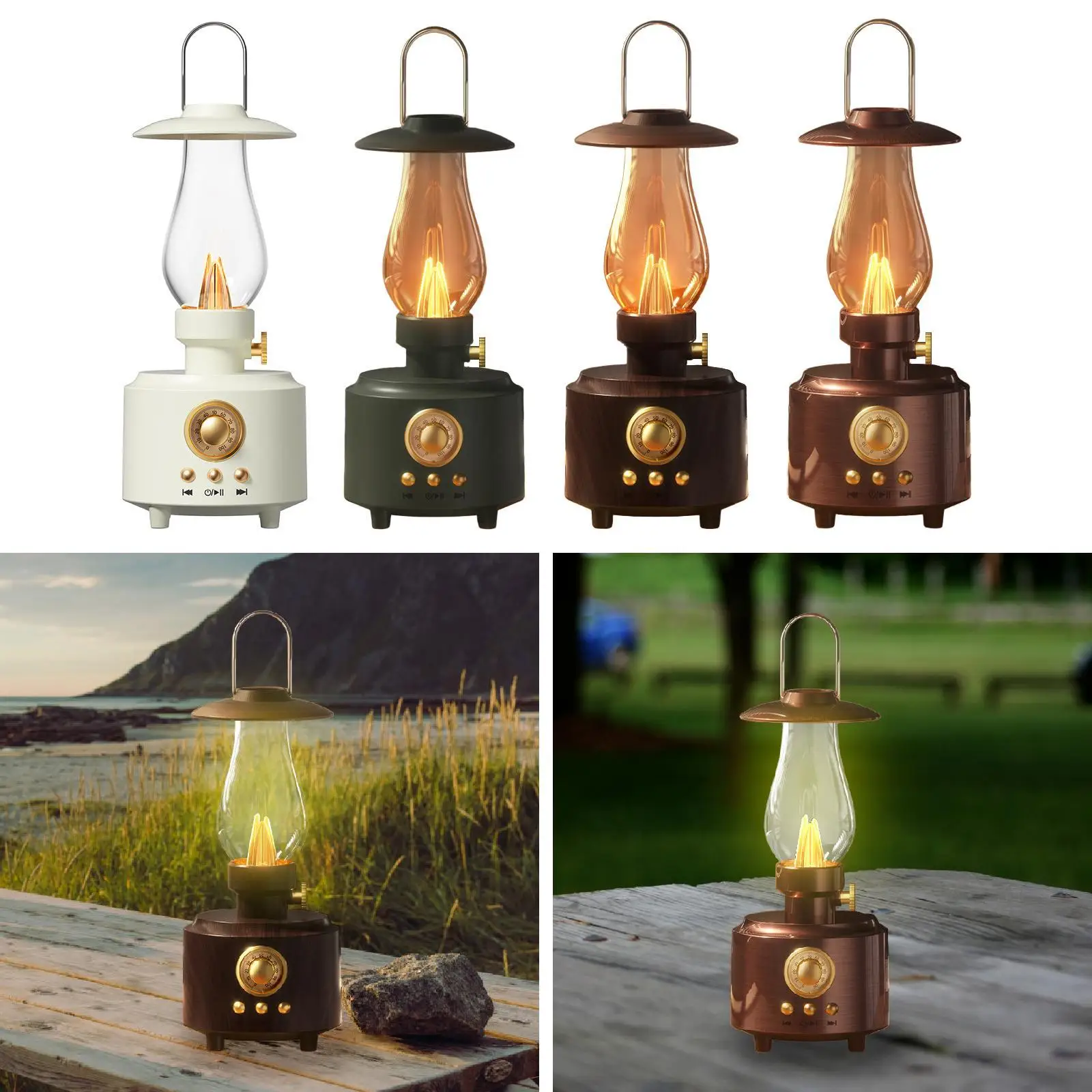 

Retro Table Lamp with Speaker Dining Table NightStand Brightness Adjustable