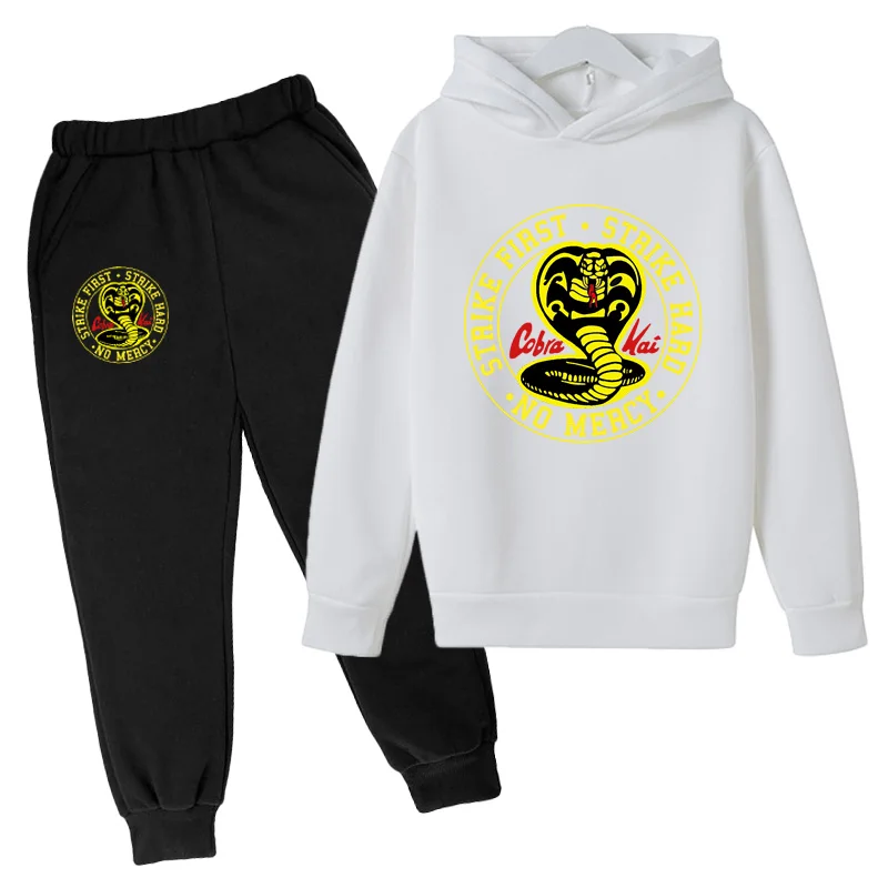 Spring Autumn Boys Casual Cobra Kai Print Long Sleeve Pullover Hoodie+Pants Clothing 2PCS Tracksuit 3-12Years Girls Boys Clothes