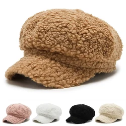 Women's Lamb Wool Berets Autumn and Winter Fashion All-match Hat Painter Octagonal Cap