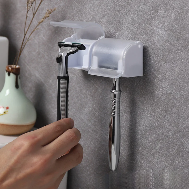 

1/2pcs Wall - Mounted Razor Holder with Lid - Protective Storage Rack for Razors & Shaving Accessories
