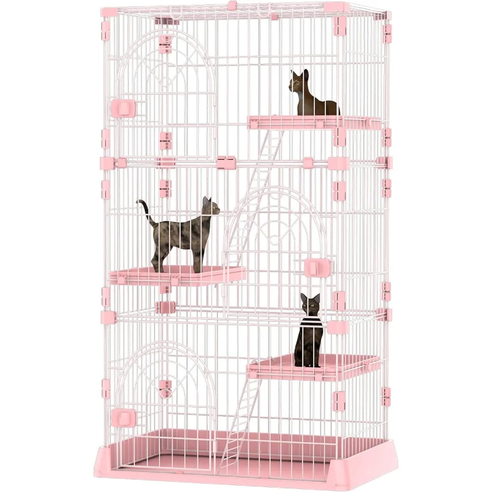 4-Tier Wire Cat Cage Playpen Kennel,64 Inch Cat Catios Large Space for 1-3 Cats,with 3 Platforms 3 Front Doors 2 Ramp Ladders