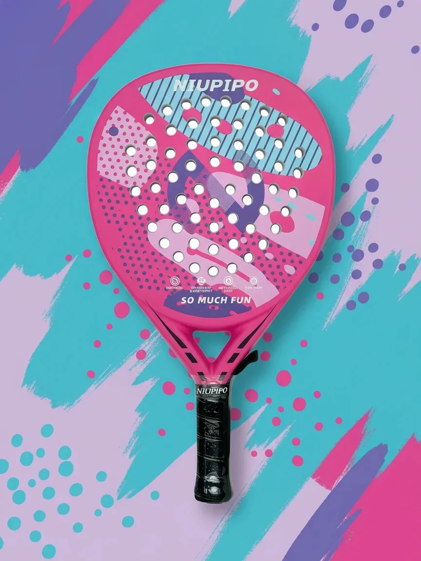 NIUPIPO Full Carbon Fiber Teardrop Shape Padel Racket Thermoformed Uni-body Construction Soft EVA Core 38mm Thickness