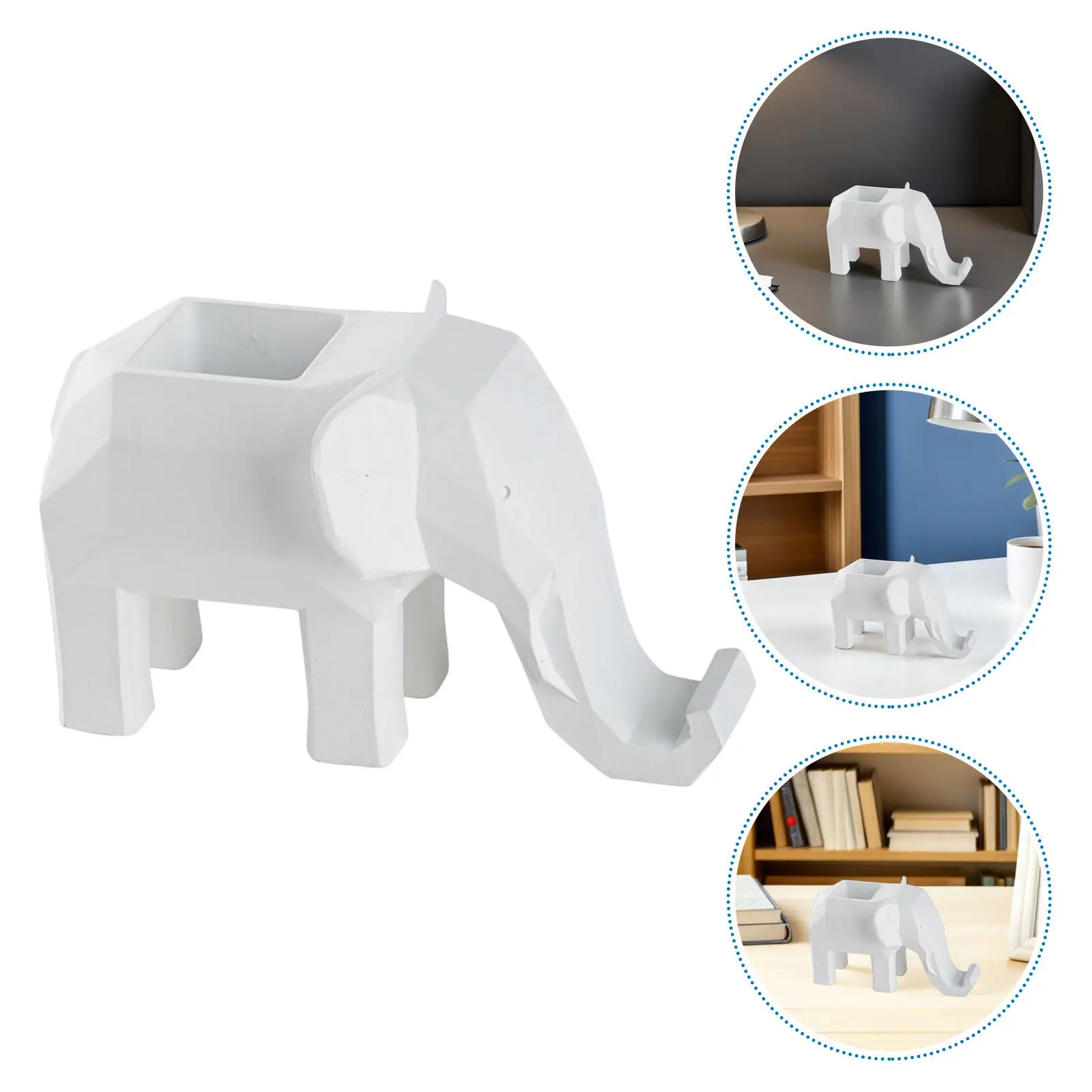 

Elephant Pen Pencil Holder Resin Geometric Desk Organizer Phone Stand Desktop Storage Office School Stationery Container Gift