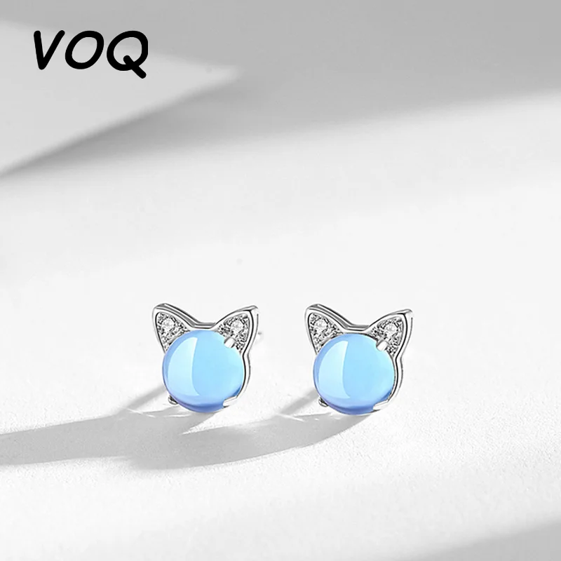 

VOQ новые модные милые серьги в виде кота милые маленькие серьги в виде синей кошки серебряного цвета изысканные ювелирные изделия Искусственные подарки