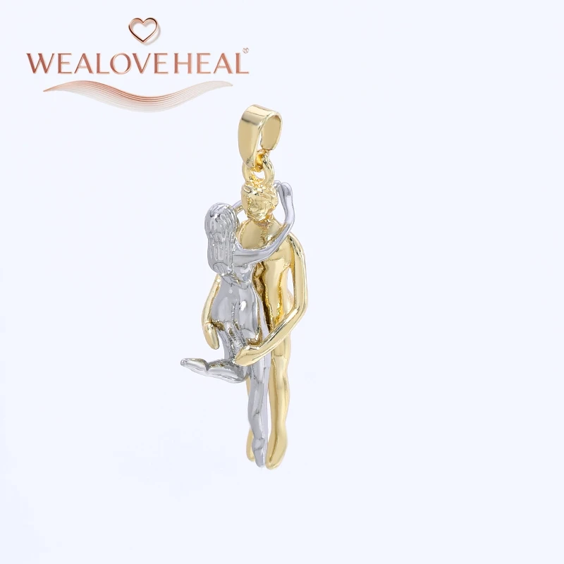 anhänger schmuck，anhänger schmuckherstellung，2er-Set 18K vergoldeter Messing-Anhänger, zweifarbiger Umarmungs-Liebhaber-Charm für DIY-Halsketten-Schmuckzubehör, Geschenk – Detail 21