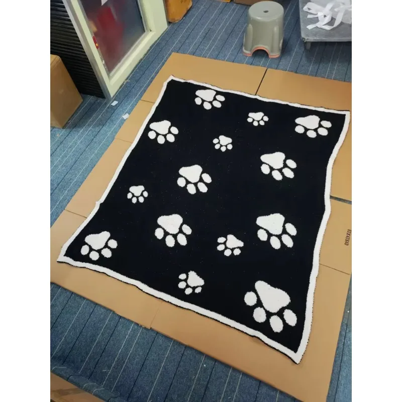 Dog Footprint Black and White Fleece Throw Blankets for Couch Sofa Fuzzy Warm Plush Blanket Comfortable Pet Paw Print Blanket view 4