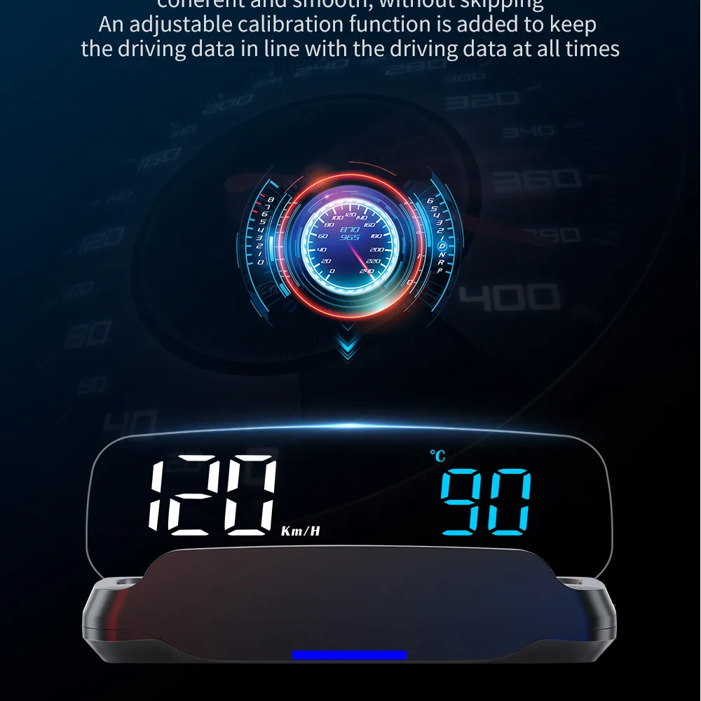 C7B OBD HUD Car Head Up Display Speedometer With Alarm Water Temp Projector Compass Windshield Projector Voltage Alarm OBD2 Gaug