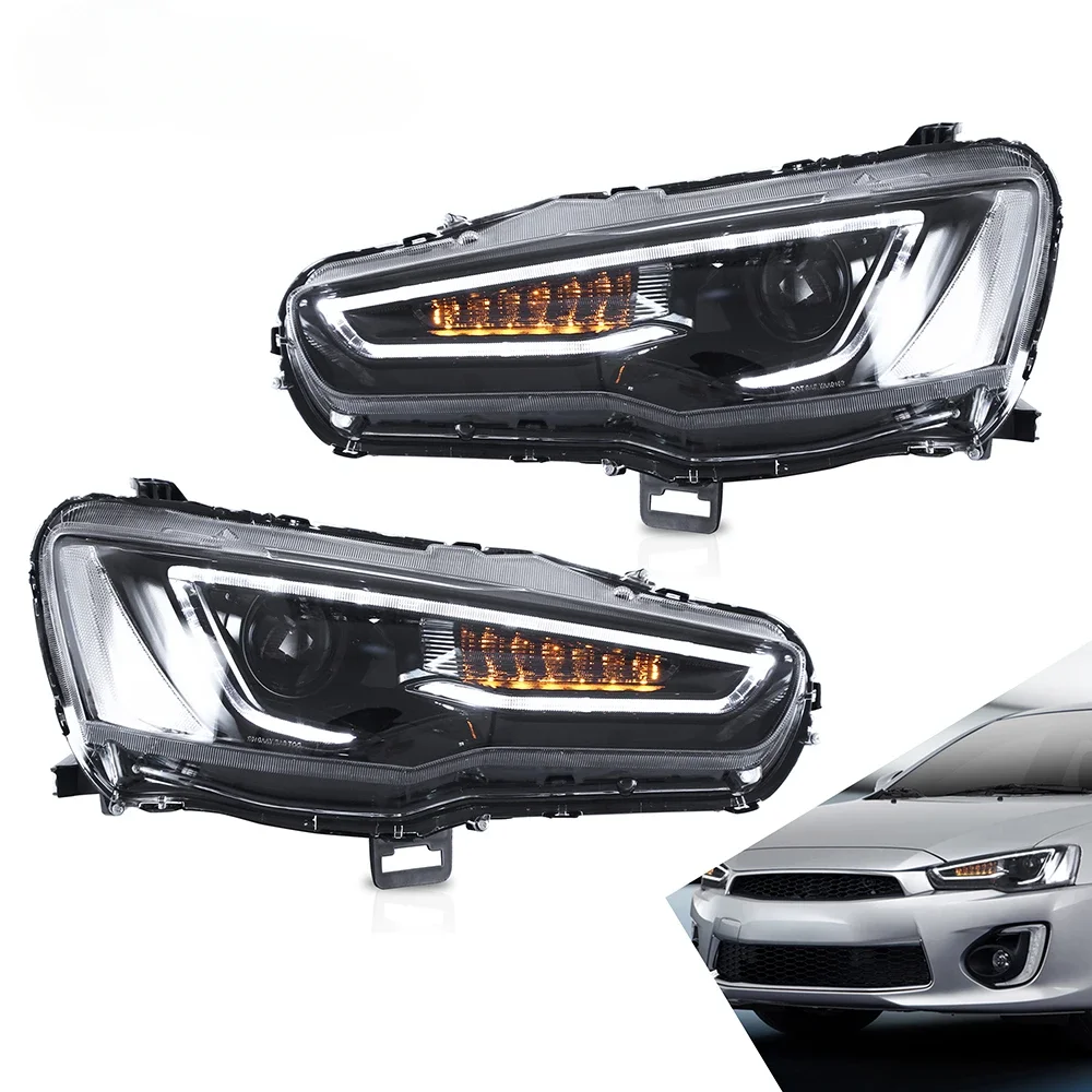 

VLAND Headlamp Car Headlights Assembly For 2008-2018 Mitsubishi Lancer EVO X Head Light With Moving Turn Signal Dual Beam Lens