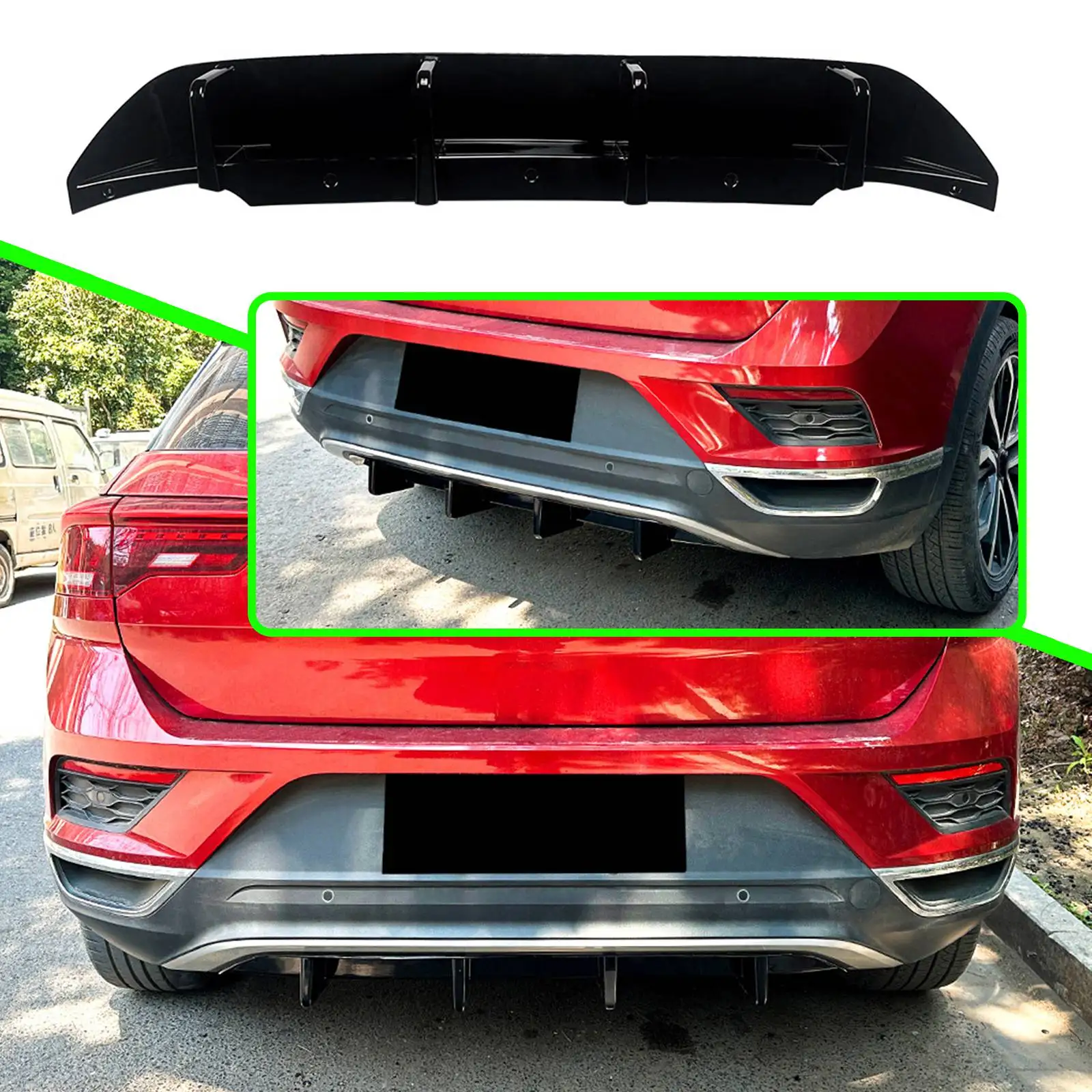 Rear Bumper Lip Spoiler Diffuser Glossy Black Lower Valance Exterior Trim Guard Auto For VW T-Roc Standard Edition 2018-2022