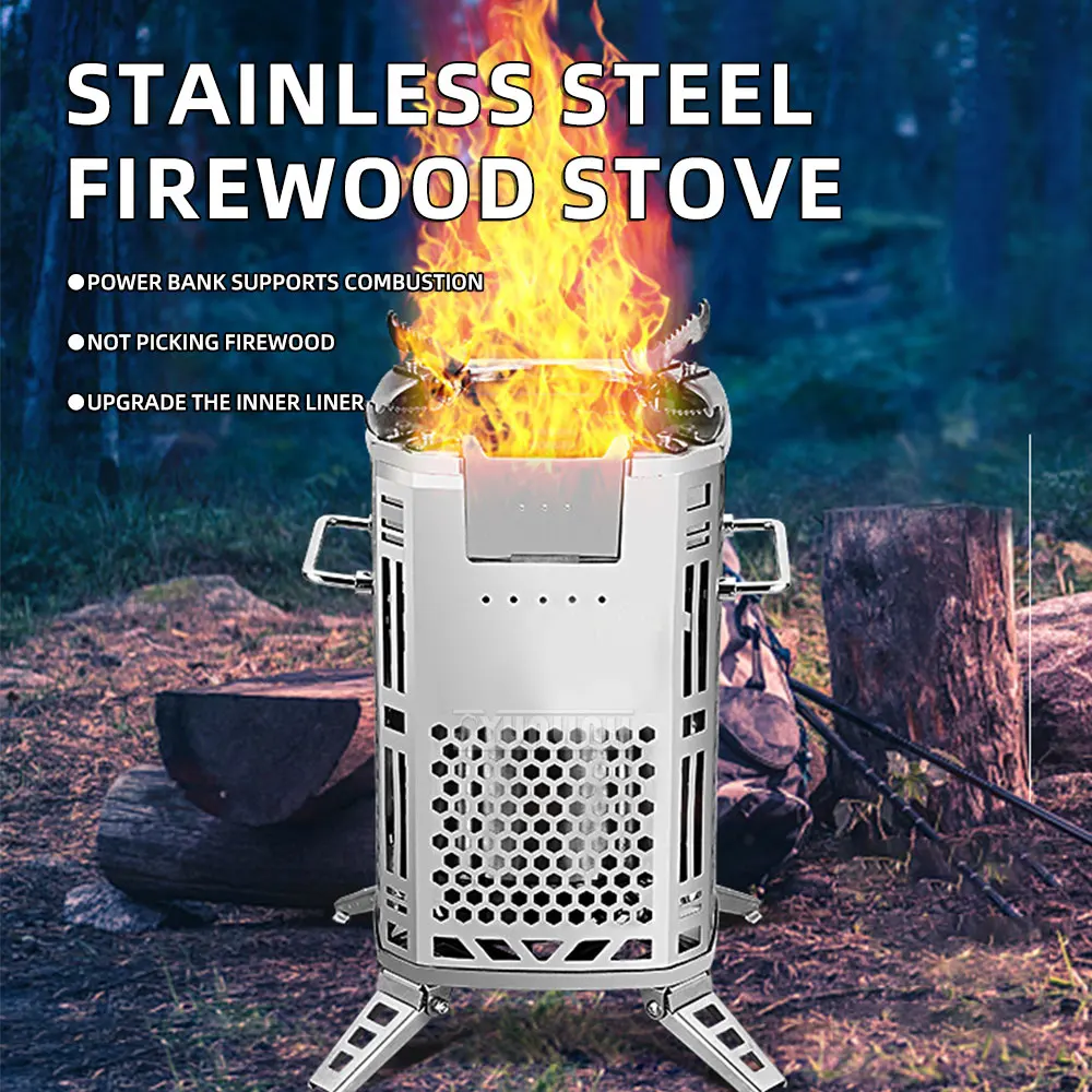 Outdoor firewood stove, household firewood stove, portable smokeless，stainless steel multi-functional outdoor stove