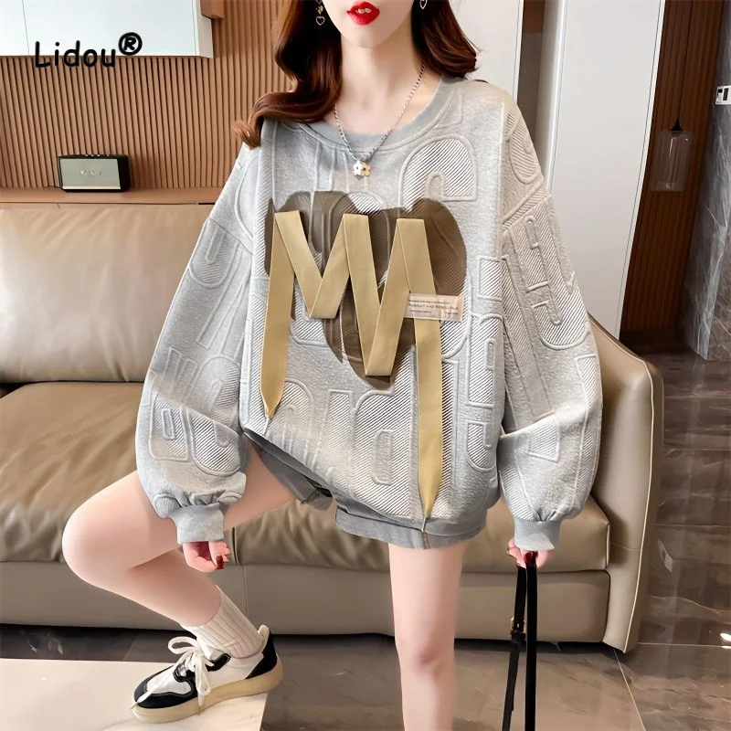 

Spring Women's Clothing Fashion Korean Printed Patchwork Sweatshirts Female Casual Loose Round Neck Long Sleeve Pullovers Tops