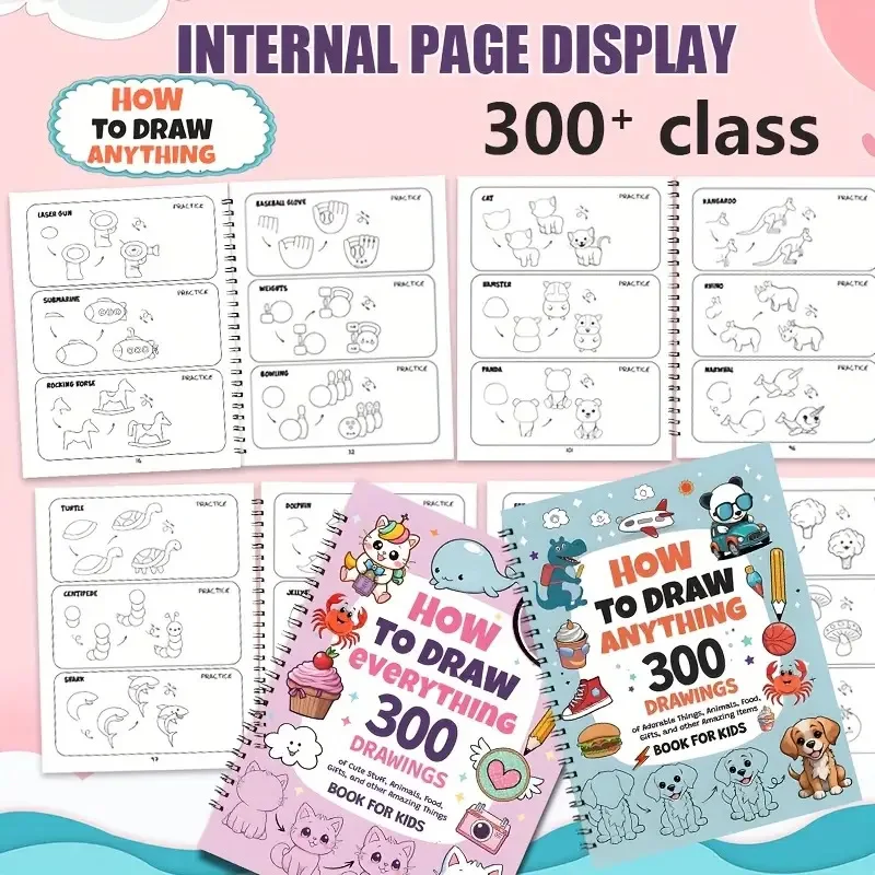 300 رسومات بسيطة لطيفة بخطوة، كيفية رسم أي شيء لعشاق الرسم، هدايا طعام الحيوانات الرائعة - دليل الرسم Boo