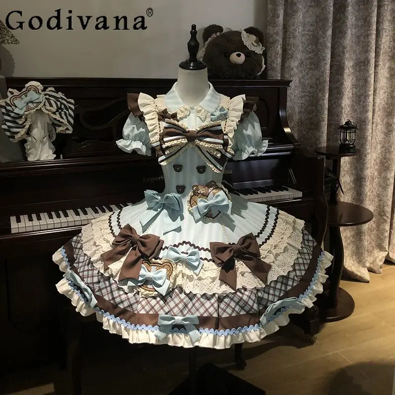 

Original Kawaii Girl's Lolita Dress Op Japanese Woman's Cute Bow Slim Y2k Short-sleeved Dress Princess Birthday Party Dresses