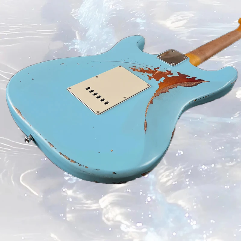 Electric Guitar Clearance Sale: Sky Blue 3TS Electric Guitar, Maple Neck with SSS Pickups, Solid Wood Body, Local Warehouse, Free Shipping