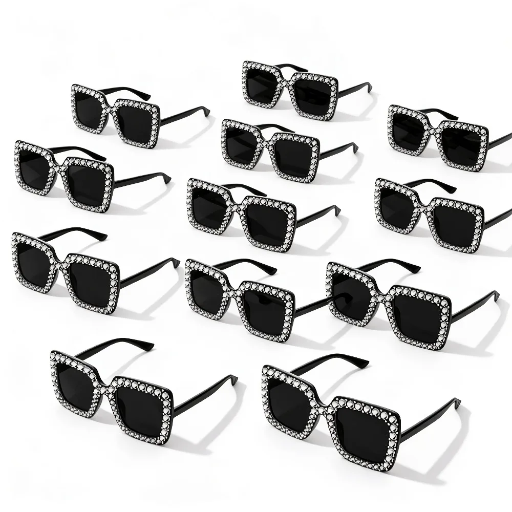 1-10 Pairs Women Disco Glasses Crystal Oversized Glasses 70s Rhinestone Diamond Retro Glasses for Rave Festival