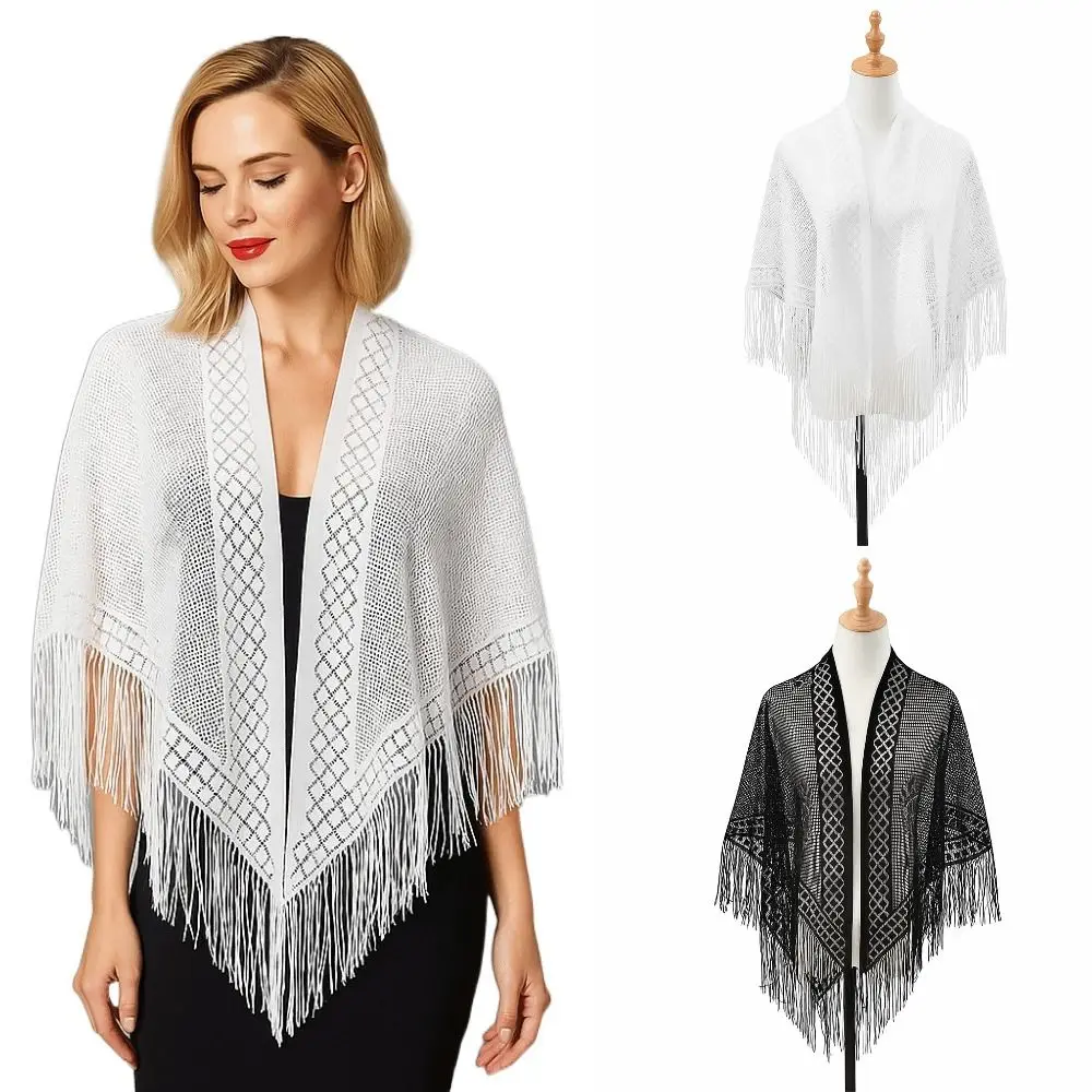 

Модная элегантная шаль с вышивкой, однотонный полый цветочный дизайн, треугольный шарф, дышащий женский шейный платок, женские аксессуары