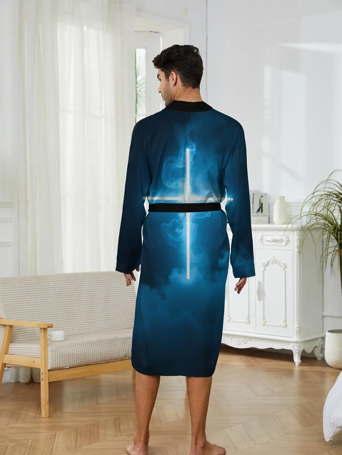 

1pc Men's Robes 2026 Spring/Summer Shower Robe Nightie for Men Graphic Polyester Sleepwear 3D Printed Bathrobe Men Bathrobe