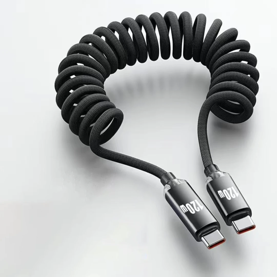 NNBILI 120 W Auto Typ C auf USB C Schnellladung für iPhone 17 16 USB A auf Typ C Feder-Teleskopkabel für Samsung Xiaomi Huawei