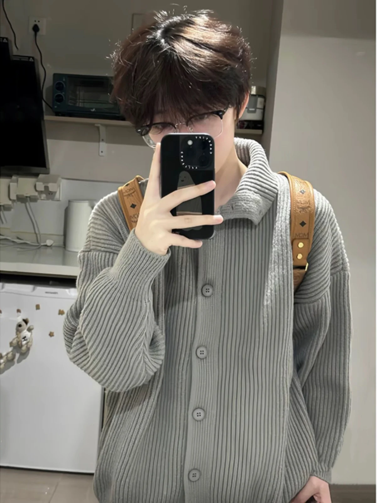 

ay f-High Collar Open Cardigan Sweater Men's Autumn Winter American Retro Lazy Knitted Outerwear Loose Fit Comfortable