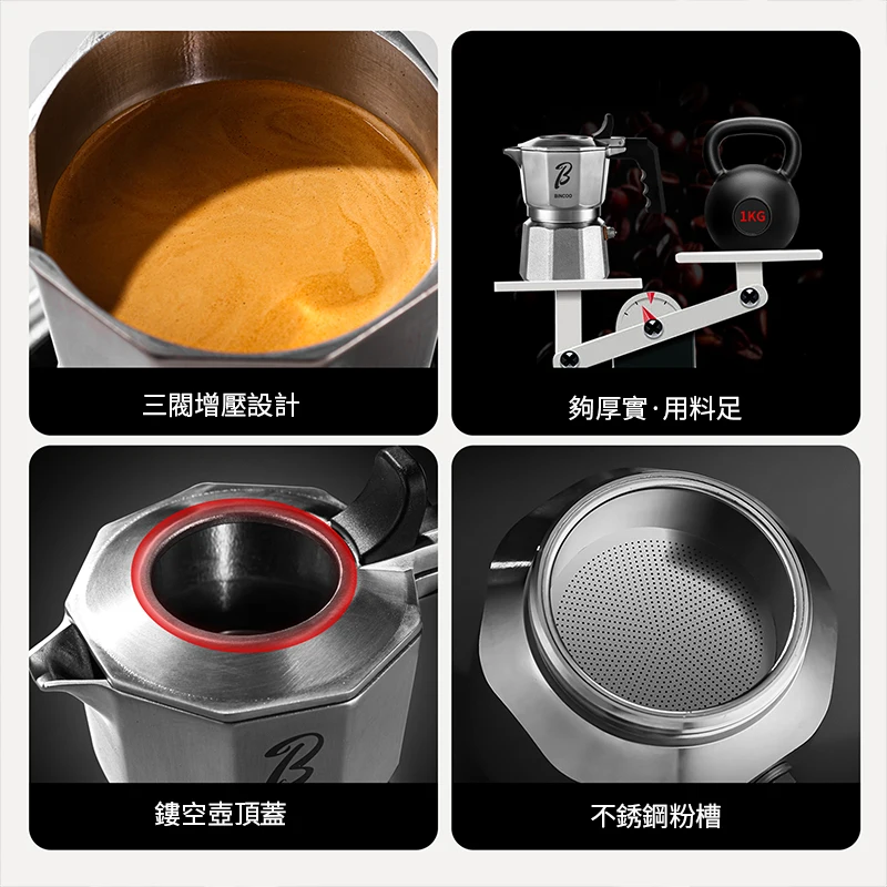 Bincoo Double Valve Moka Pot, 120ml 2 Cup Stovetop Espresso Maker, Italian Coffee Pot with Wooden Handle, Rich Crema Brewing for view 6