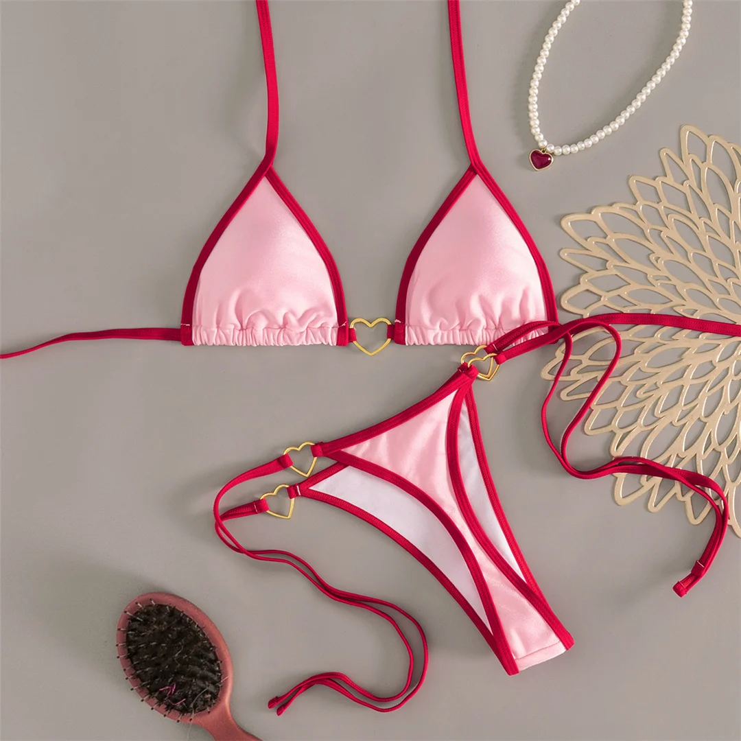 XS - L Halter Mini Micro Thong Bikini Damen Badebekleidung Zweiteiliger Bikini-Set Gepolsterter Badeanzug Badebekleidung V7595 – Detail 8