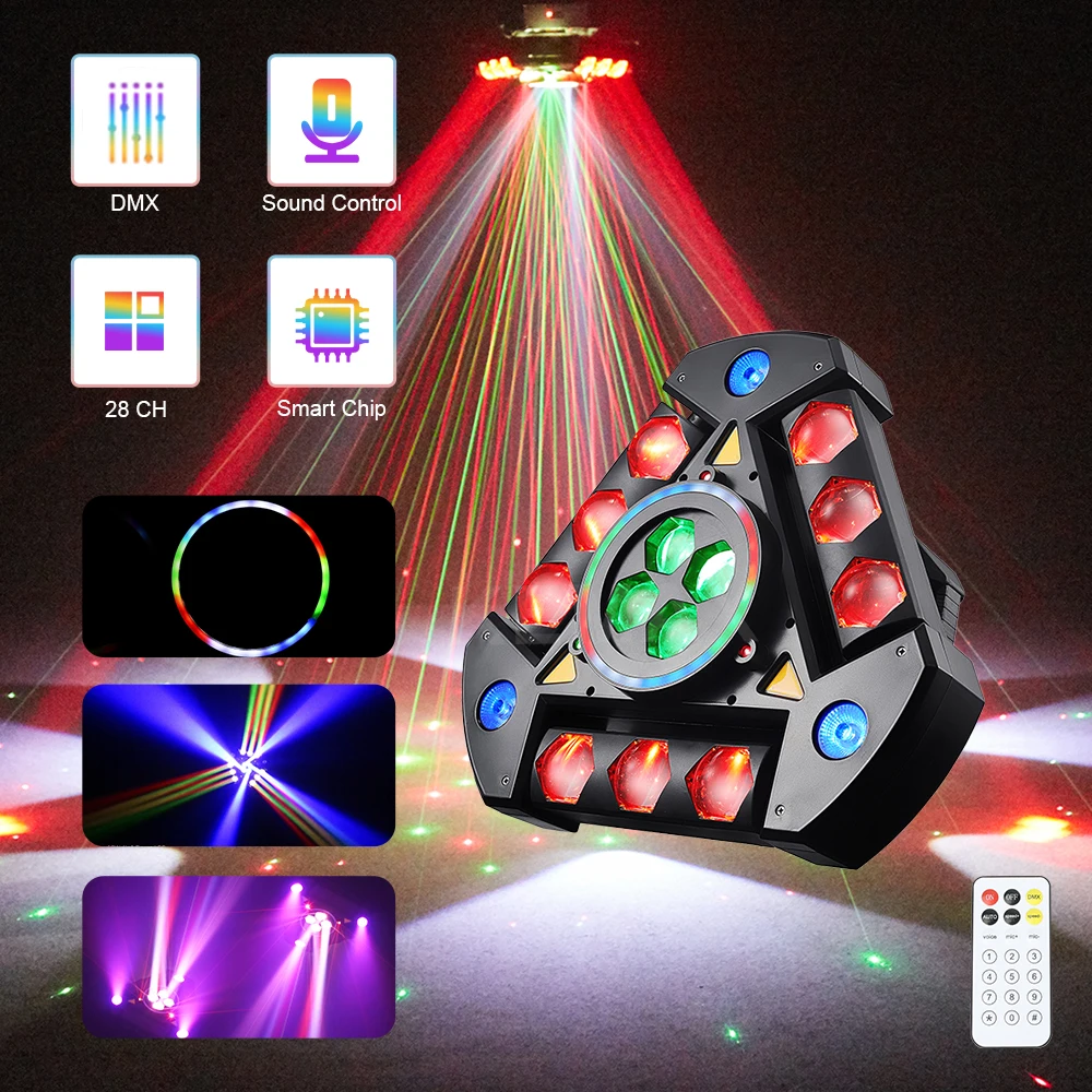 

150W DJ Spider LED Moving Head Lights RGBW Mini Beam Stage Lighs DMX512 Sound Activated for Wedding Disco Party Light