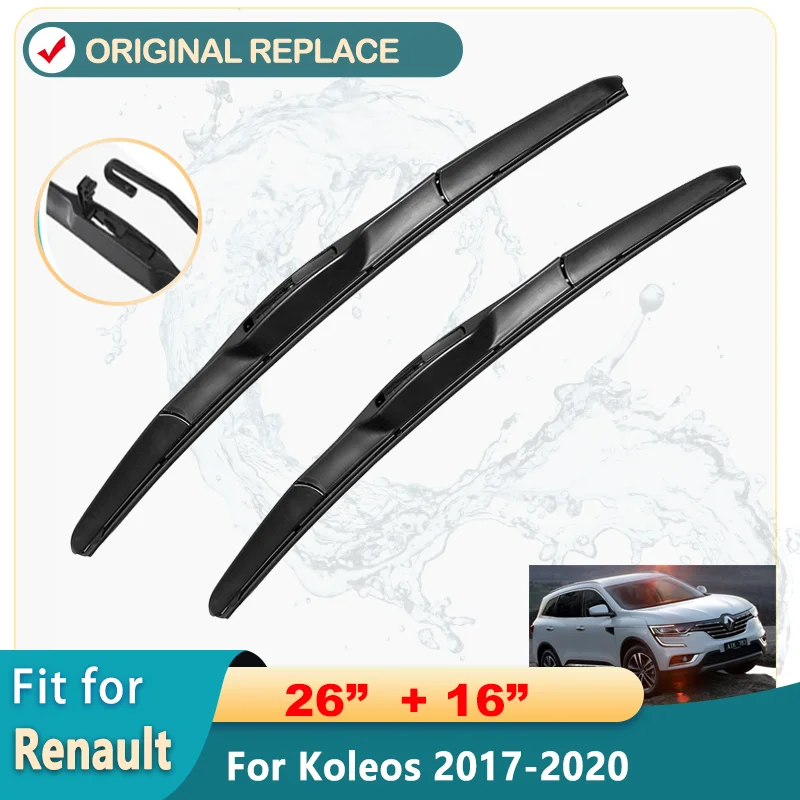 

For Renault Koleos 2017-2020 26"+16" Car Accessories Front Windscreen Wiper Blade Brushes Wipers U Type J Hooks 2020 2019 2018