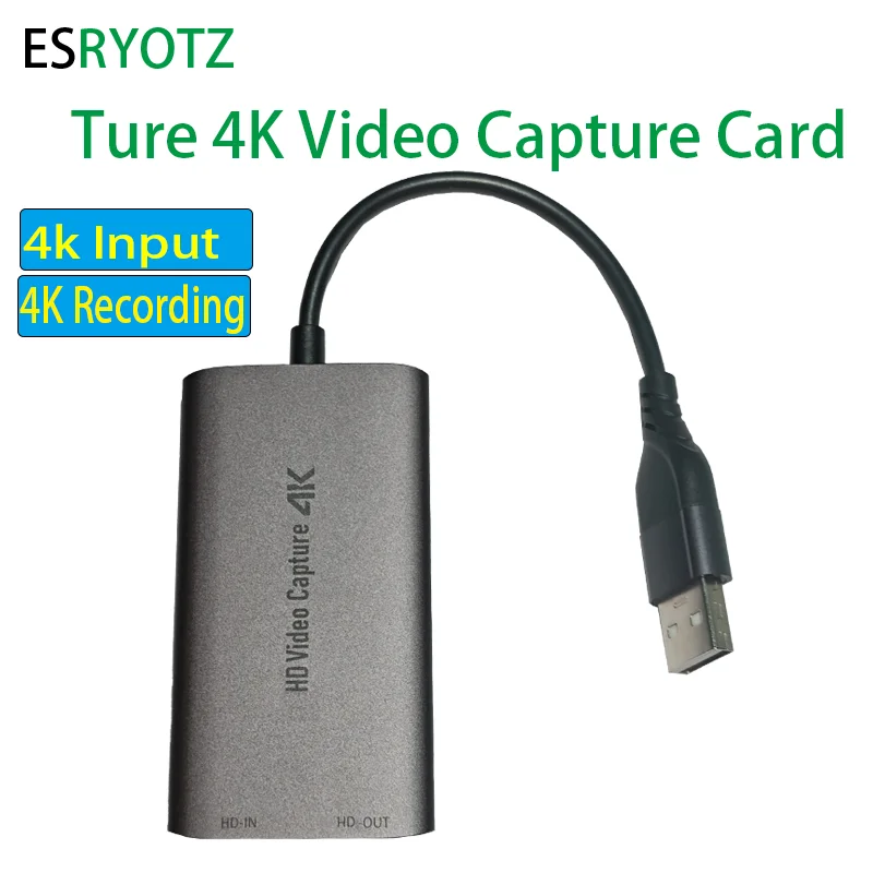 4K Video Capture Card 4K 30 fps HD Camera Recording Loop-Out Box HDMI-compatible to USB/USBC PC Live Streaming Grabber Recorder