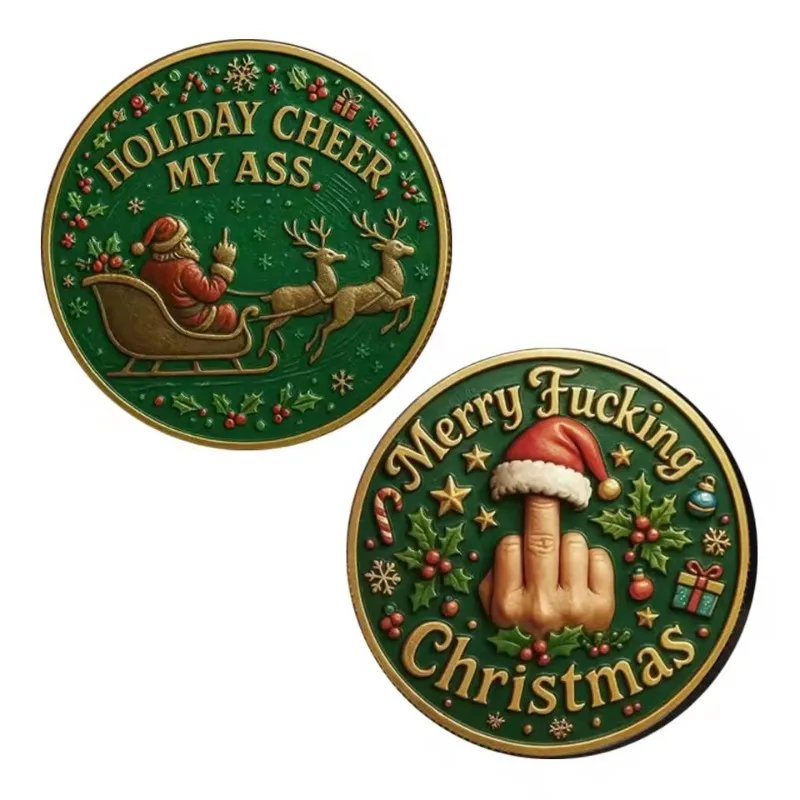 1pc Funny Sarcastic Christmas Challenge Coin Anti-Holiday Humor Naughty Santa Commemorative Token Novelty Xmas Gag Gifts