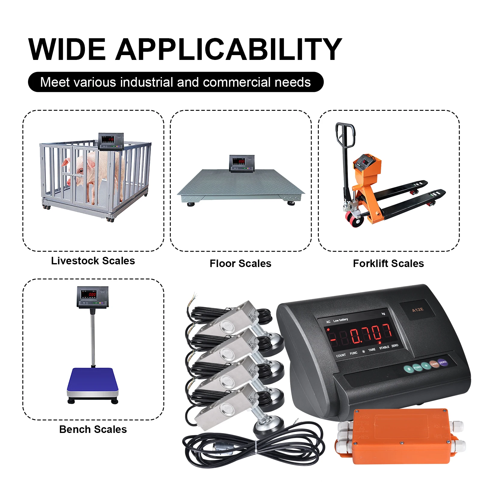 10,000 lb Precision Livestock Scale Kit, Heavy Duty Floor Scale with 4 Two-Ton Load Cells – Digital Animal Weighing System for Cattle, Sheep, Horse with Junction Box