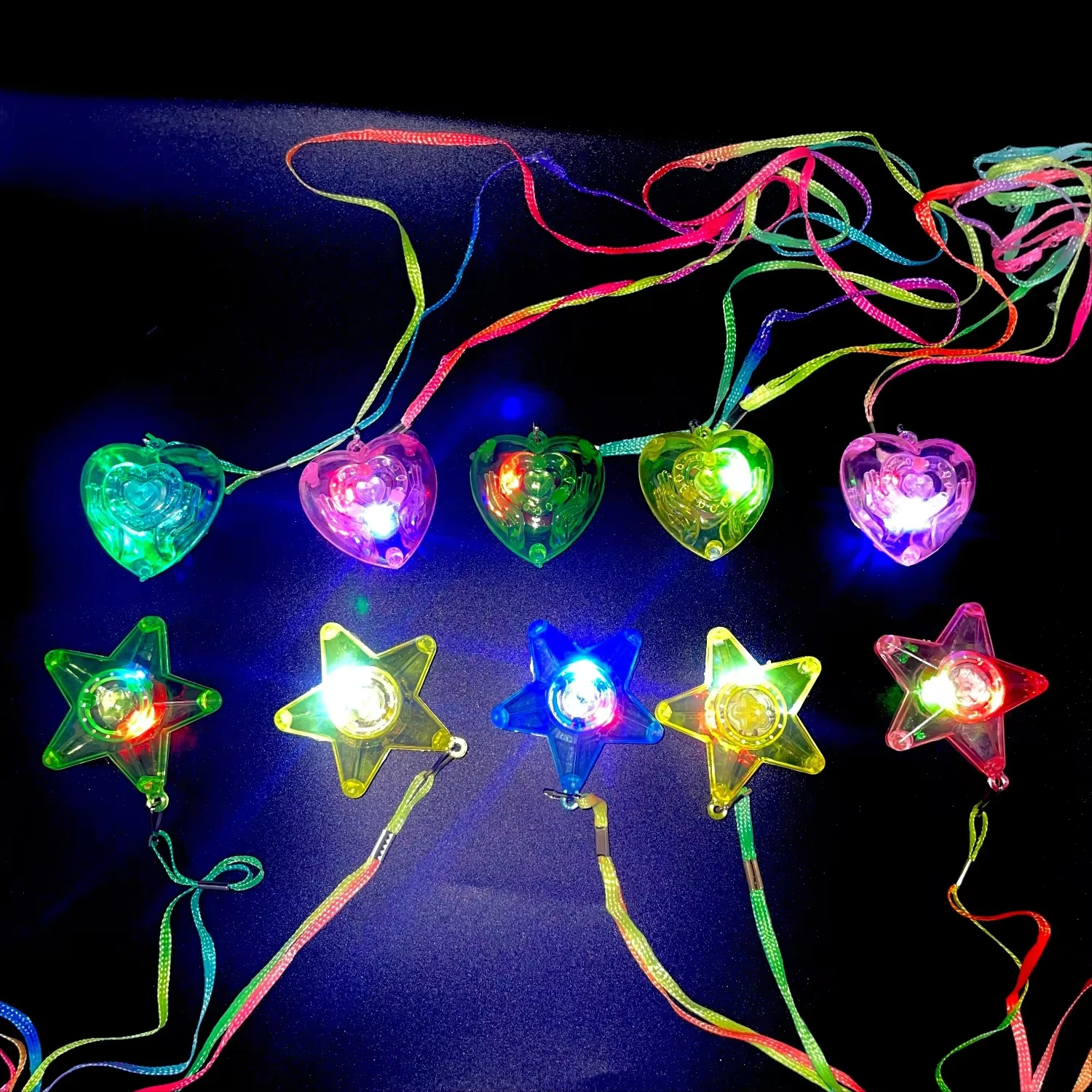 10/20/30/50 Pcs Star Heart LED Light Up Necklace Pendants Flashing Glow Luminous Necklace Girls Led Flashing Necklace Party view 5