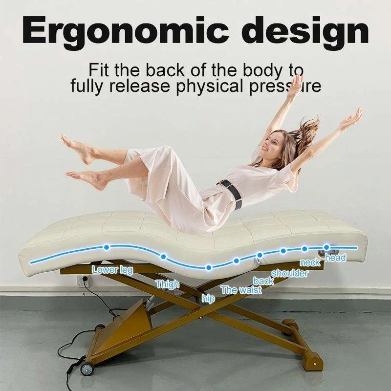 Adjustable Folding Massage Bed With Metal Frame Synthetic Leather Light Gray Salon Spa Furniture For Commercial Use