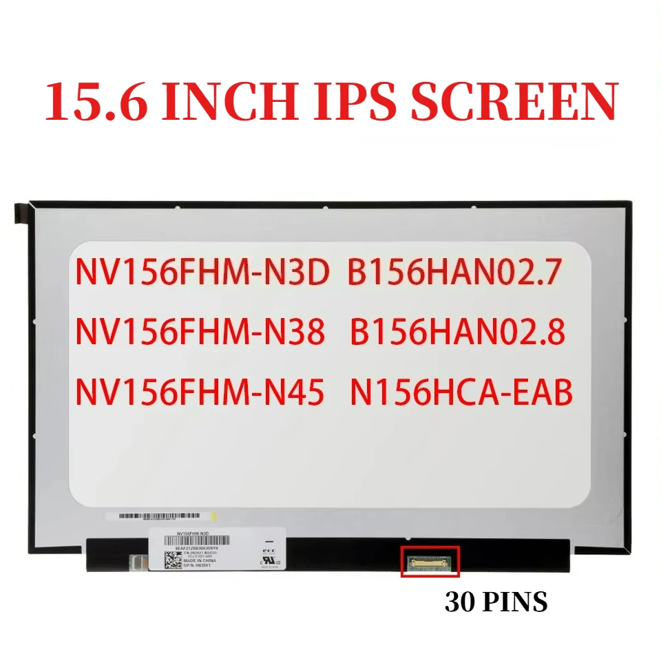 FHD 30 Pins For Laptop Screen NV156FHM-N45 B156HAN02.7 02.8 N156HCA-EABNV156FHM-N3D NV156FHM-N38 1920x1080 Replacement Panel LCD