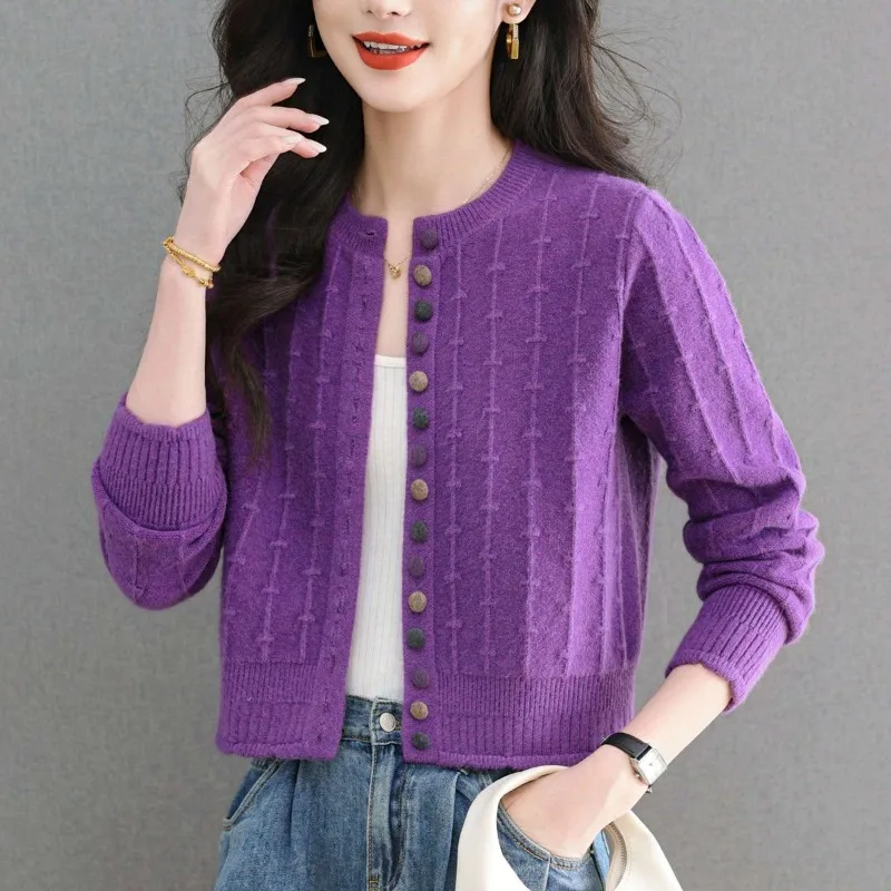 

Осень-зима, новый свитер, кардиган, женское короткое пальто с круглым вырезом, свободный модный вязаный свитер с длинными рукавами, женский