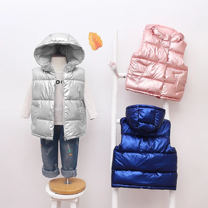 Winter Kids Warm Down Vest Autumn Baby Glossy Non-washable Waistcoat Boys Girls Coat Children Clothing Hooded Jackets Vest