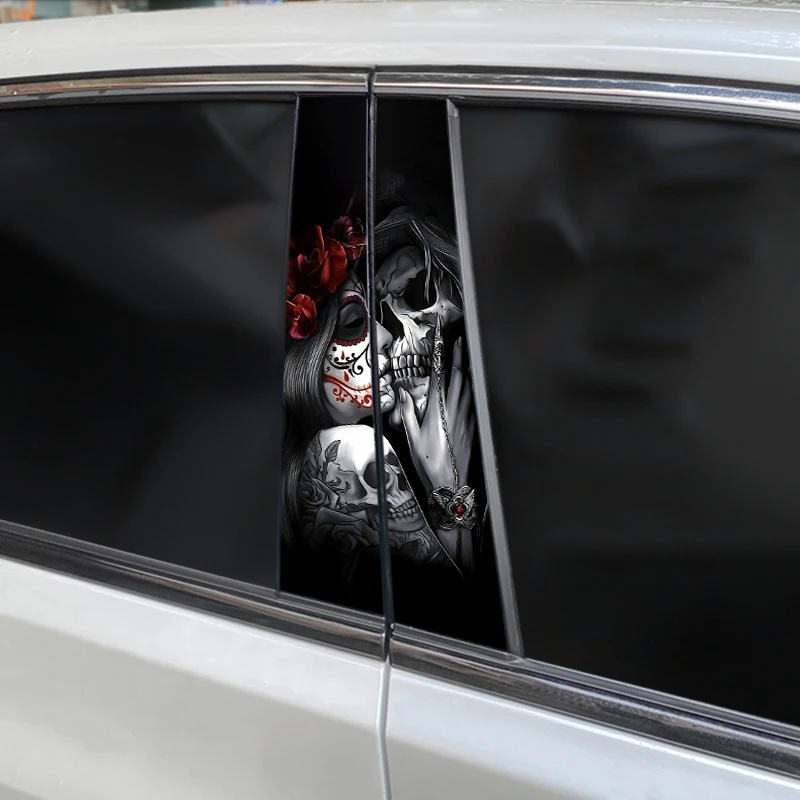 1set Gothic Skeleton Car Sticker Car B-Pillar Vinyl Decal Waterproof Car Door Post Diy Decorative Cover Cover Scratch Sticker